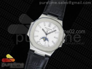 Nautilus 5726 SS White Dial on Black Leather Strap A324