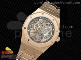 Royal Oak Fake Tourbillon RG Skeleton Dial on RG Bracelet A23J