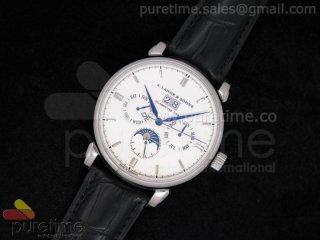 Saxonia Annual Calendar SS White Dial on Black Leather Strap A21J