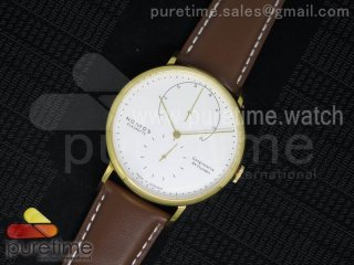 Lambda YG White Dial on Brown Leather Strap A1001