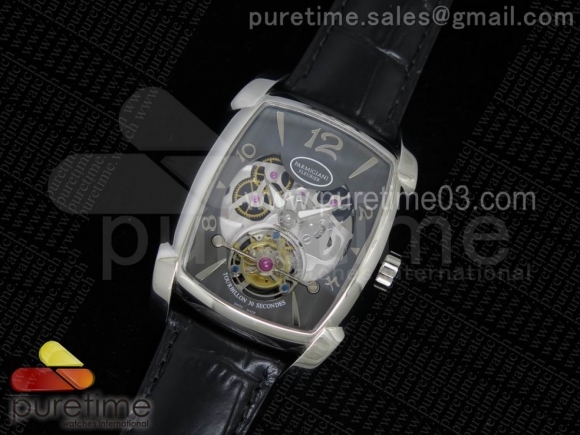 Kalpa Grande Tourbillon SS Gray Skeleton Dial on Black Leather Strap