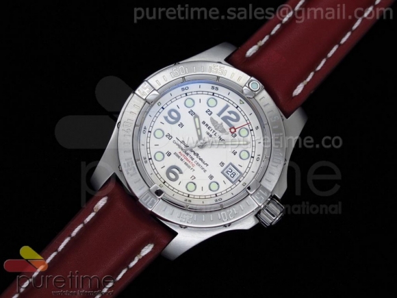 SuperOcean Steelfish H-Maker SuperLumed White Dial on Maroon Leather Strap ETA2836