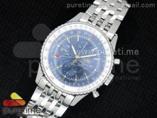 Navitimer World 46mm SS GMT Blue Dial on SS Bracelet A7750