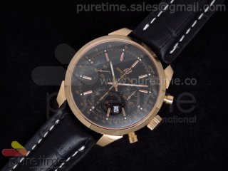 TransOcean Chronograph RG Black Dial on Black Leather Strap A7750