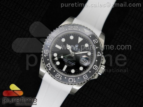 GMT-Master II 116710 LN Black Ceramic 1:1 Noob Best Edition on White Rubber Strap A2836